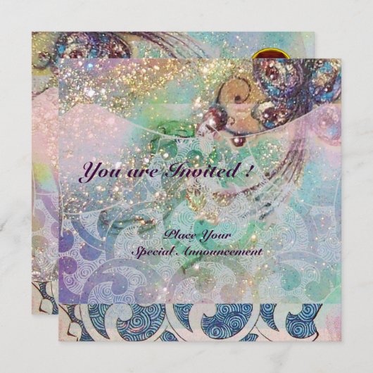 WAVES RUBY, hellrosa, rosa goldfarbene Glitzern Einladung (Vorne/Hinten)