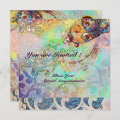 WAVES RUBY, hellrosa, rosa goldfarbene Glitzern Einladung (Vorne/Hinten)