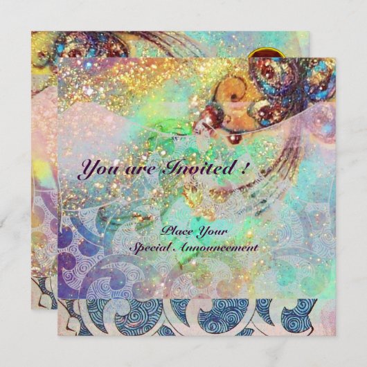 WAVES RUBY, hellrosa, rosa goldfarbene Glitzern Einladung (Vorne/Hinten)