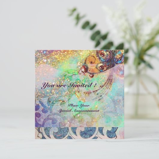 WAVES RUBY, hellrosa, rosa goldfarbene Glitzern Einladung (Stehend Vorderseite)