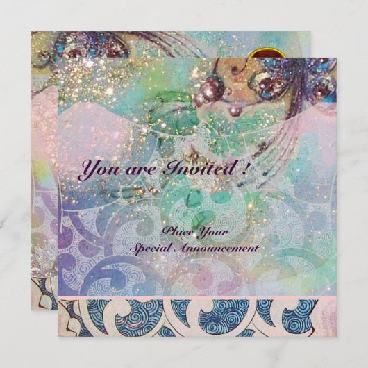 WAVES RUBY, hellrosa, rosa goldfarbene Glitzern Einladung (Vorne/Hinten)