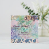 WAVES RUBY, hellrosa, rosa goldfarbene Glitzern Einladung (Stehend Vorderseite)