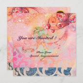 WAVES RUBY, hellrosa, rosa goldfarbene Glitzern Einladung (Vorne/Hinten)