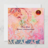 WAVES RUBY, hellrosa, rosa goldfarbene Glitzern Einladung (Rückseite)