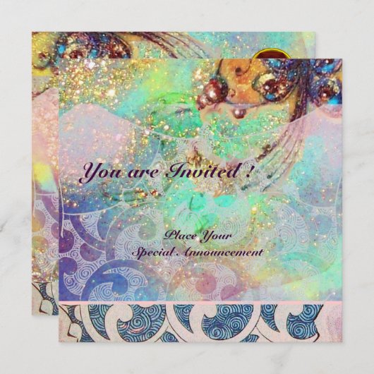 WAVES RUBY, hellrosa, rosa goldfarbene Glitzern Einladung (Vorne/Hinten)