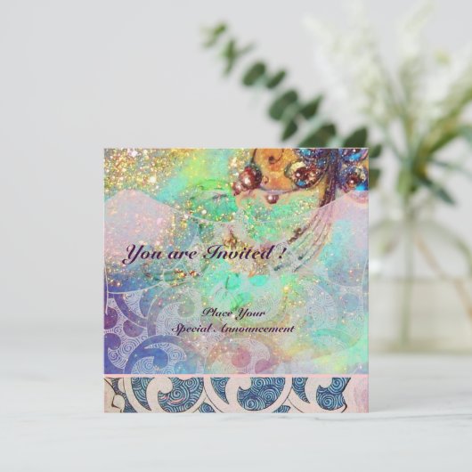 WAVES RUBY, hellrosa, rosa goldfarbene Glitzern Einladung (Stehend Vorderseite)