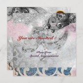 WAVES RUBY, hellschwarz-weiß-blau-rosa Funkeln Einladung (Vorne/Hinten)