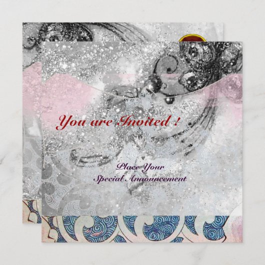 WAVES RUBY, hellschwarz-weiß-blau-rosa Funkeln Einladung (Vorne/Hinten)