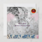 WAVES RUBY, hellschwarz-weiß-blau-rosa Funkeln Einladung (Rückseite)