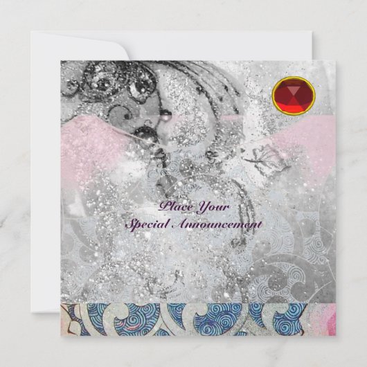 WAVES RUBY, hellschwarz-weiß-blau-rosa Funkeln Einladung (Rückseite)