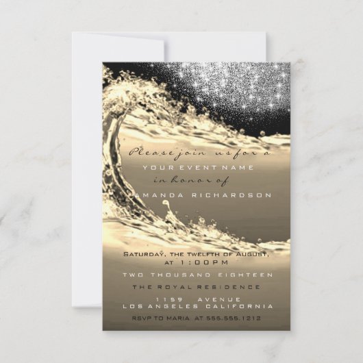Waves Sepia Bridal Abstrakte Überraschung Geburtst Einladung (Vorderseite)