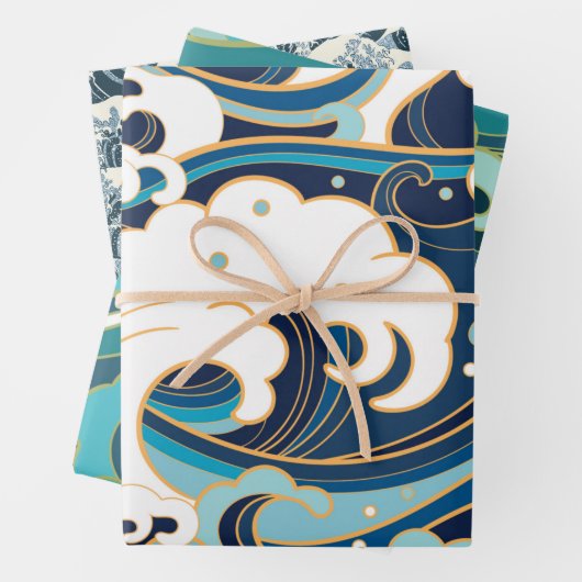 Waves Series Wrapping Paper Flat Sheet Set 3 Geschenkpapier Set (Beispiel)