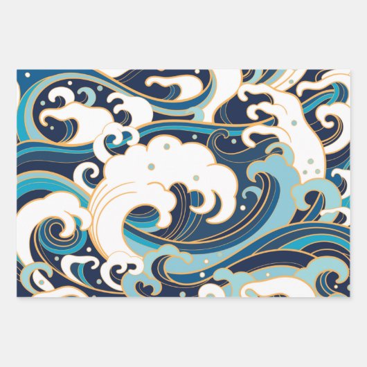 Waves Series Wrapping Paper Flat Sheet Set 3 Geschenkpapier Set (Vorderseite)
