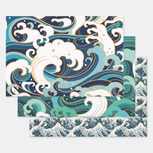 Waves Series Wrapping Paper Flat Sheet Set 3 Geschenkpapier Set (Set)