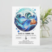 Waves Sky Blue Kindergeburtstag Einladung (Stehend Vorderseite)
