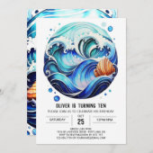 Waves Sky Blue Kindergeburtstag Einladung (Vorne/Hinten)