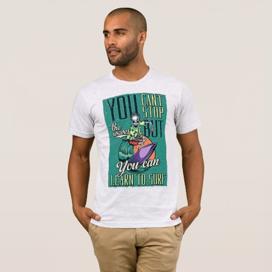 Waves - Surf Skelett Retro T-Shirt (Vorne ganz)