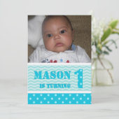 Waves und Polka-dot 1. Geburtstag Einladungen (Stehend Vorderseite)