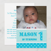 Waves und Polka-dot 1. Geburtstag Einladungen (Vorne/Hinten)