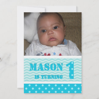 Waves und Polka-dot 1. Geburtstag Einladungen