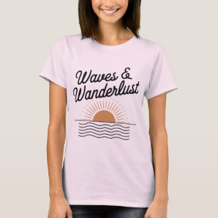 Waves und Wanderlust Retro Beach Sunset T - Shirt
