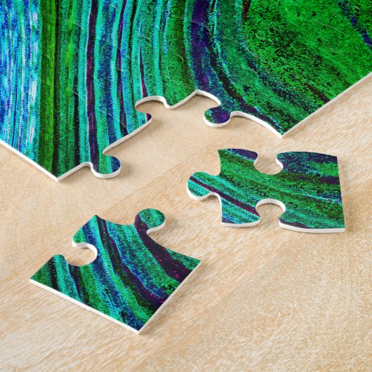 Waves Wavy Green Blue Abstrakt Modern Fraktal Art Puzzle (Seite)