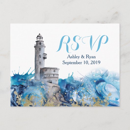 Waves Wedding RSVP Einladungspostkarte (Vorderseite)