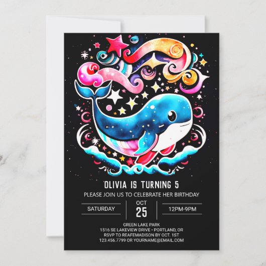 Waves Whale Boho Girl Birthday Einladung (Vorderseite)