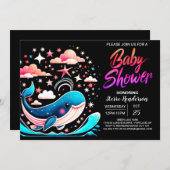 Waves Whale Pink Girl Baby Dusche Einladung (Vorne/Hinten)