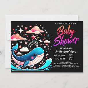 Waves Whale Pink Girl Baby Dusche Einladung