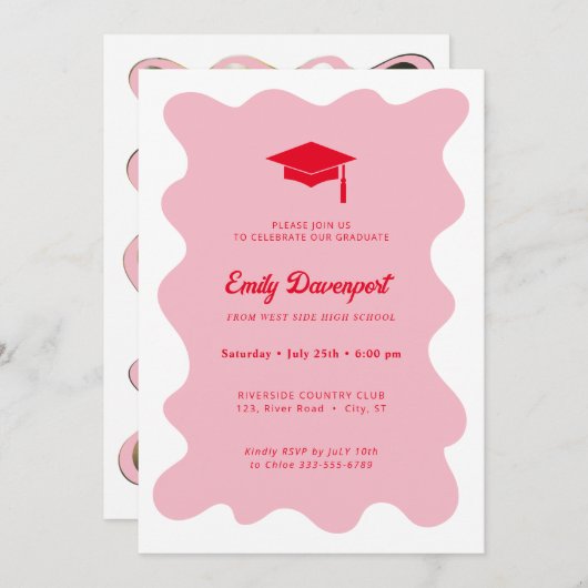 Wavey Retro extravagant Abschluss Foto auf der Rüc Einladung (Vorne/Hinten)