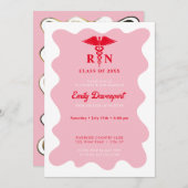 Wavey Retro Krankenschwester Abschluss Foto auf de Einladung (Vorne/Hinten)