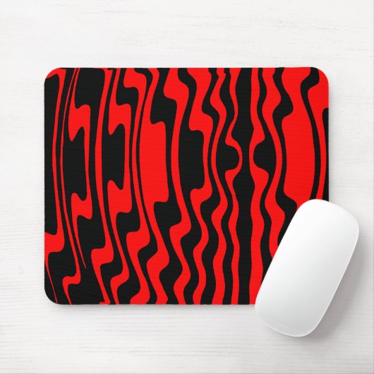 Wavey Stripey - Schwarz und Rot Mousepad (Mit Mouse)