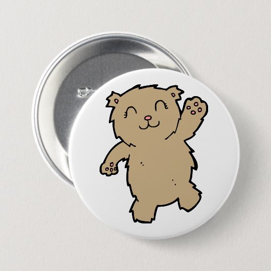 Waving Adorable Lächelbär Button (Vorne & Hinten)