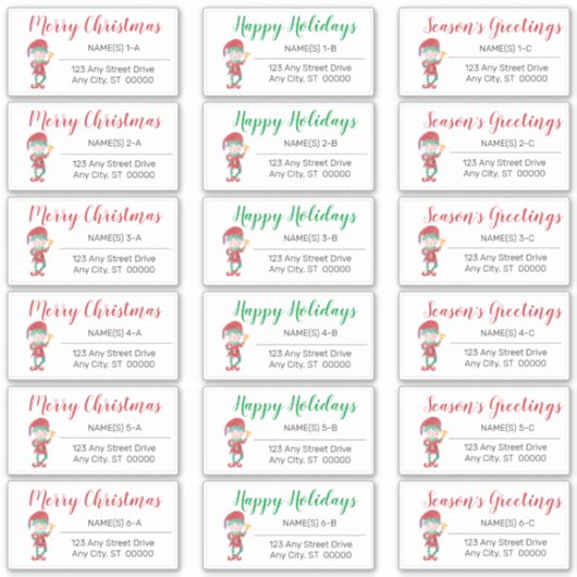 Waving Elf Weihnachtsadressen Labels (Vorderseite)