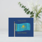 Waving Flag of Kazakhstan Postkarte (Stehend Vorderseite)