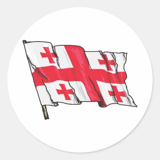 Waving Georgia Flag Red and White Five Crosses Runder Aufkleber (Vorderseite)