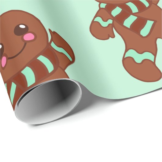 Waving Gingerbrot Cookies Wrapping Paper Geschenkpapier (Rolleneckpunkt)