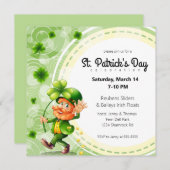 Waving Leprechaun und Kleeblätter Einladung (Vorne/Hinten)
