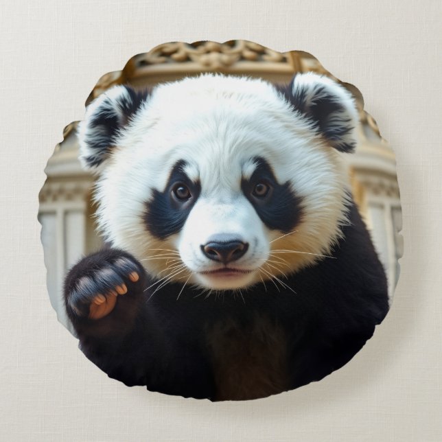 Waving Panda Design Rundes Kissen (Vorderseite)