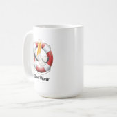 Waving Pelican in Life Buoy mit Bootsnamen Kaffeetasse (Vorderseite Links)