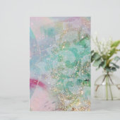 WAVS/ABSTRAKTE FLORAL-WIRBEL Gold Aquamarin Blue G Briefpapier (Stehend Vorderseite)