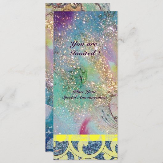 WAVS , hellgelb-blaue Glitzern in Rosa Einladung (Vorne/Hinten)