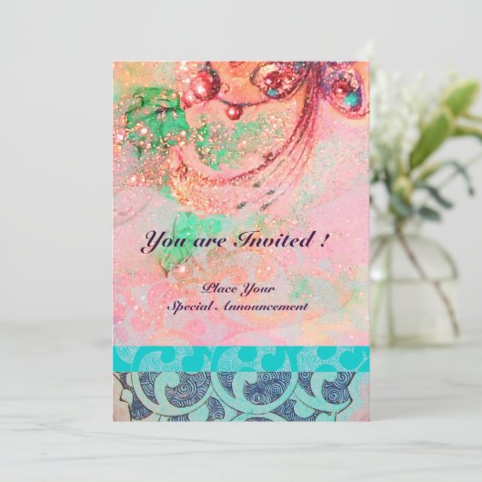 WAVS , hellrot-gelb-blaue Glitzern Einladung (Stehend Vorderseite)