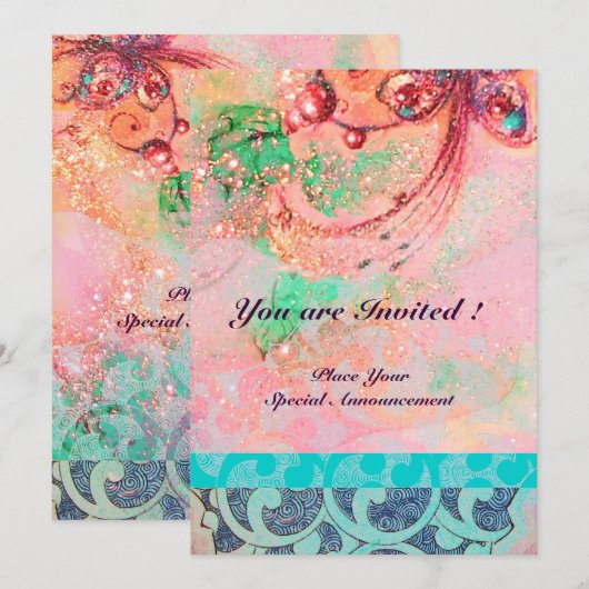 WAVS , hellrot-gelb-blaue Glitzern Einladung (Vorne/Hinten)