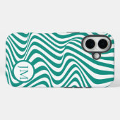 Wavy Abstract Teal with Initial  Case-Mate iPhone Hülle (Rückseite (Horizontal))