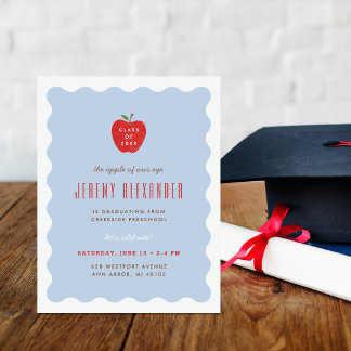 Wavy Apple Preschool Graduation Party Invitation Einladung
