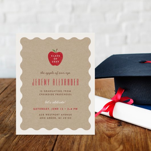 Wavy Apple Preschool Graduation Party Invitation Einladung