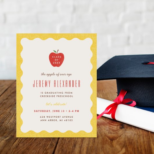 Wavy Apple Preschool Graduation Party Invitation Einladung