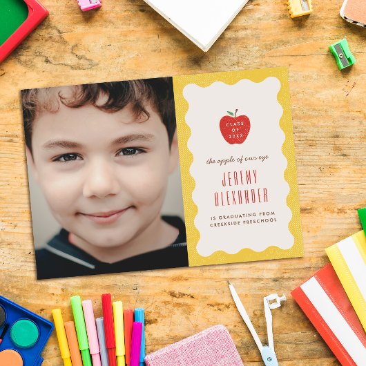 Wavy Apple Preschool Photo Graduation Announcement Save The Date